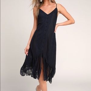 Navy Blue Lace Midi Dress boho holiday NWT